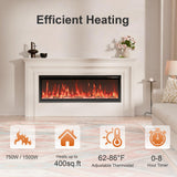 60” Smart Electric Fireplace with Voice Control, Realistic Flame, Crackling Sound, Wall Mounted or Recessed Fireplace Insert, App/Remote Control, Logs & Crystals Included for Living Room, Bedroom