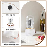 EXIN DECHEN 360° Rotation Silverware Organizer for Kitchen Counter,Utensil Holder Caddy Silverware Caddy Holder for Party,Spoon and Fork Organizer,7 Slots and Intermediate Drainage Device with Cover
