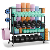 Dumbbell Rack Weight Stand Only - Adjustable Weight Rack for Dumbbells, Home Gym Storage Rack for Yoga Mat Foam Roller Kettlebells, Workout Equipment Storage Organizer With Wheels