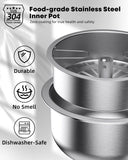 Low Carb Rice Cooker Stainless Steel Inner Pot, Mini Stainless Steel Rice Cooker Small 5 Cup, LED Display, White Rice/Porridge/Oatmeal, White