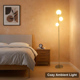 Fiqevs 3 Globe Floor Lamp Mid Century Modern, Gold Standing Lamp with Frosted Glass Shade & LED Bulbs, Tall Pole Light with Foot Switch for Living Room Bedroom Office - Antique Brass