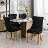 MOOLSUN Velvet Dining Chairs Set of 4, High Back Side Chairs, Modern Padded High-End Tufted Upholstered Chairs with Button-Tufted Back & Rear Pull Tabs, Gold Plated Leg E-Black(Gold Plated Leg)