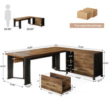 Large L Shaped Computer Office Desk with 2 Drawers and Storage Shelves