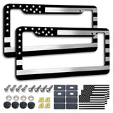 NJNYLLC American Flag License Plate Frame- Black Front Rear Patriotic USA ‌Car Tag Frames, 2 Pack Heavy Duty Brushed Aluminum Plastic Composite Holder with Screws Caps