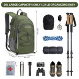 RealCool Hiking Backpack for Men Women,20L Lightweight Waterproof Travel Camping Backpack Hiking Daypack for Cycling Running,Army Green
