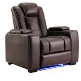 ANJ Power Home Theater Seating, PU Leather Electric Recliner Chair with Adjustable Headrest, Dual Motors Movie Reclining Chairs with LED Lights,USB Port, Cup Holders, Hidden Arm Storage (Brown)