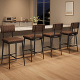 IDEALHOUSE Bar Stools Set of 8 w/Back & Footrest, Counter Height Bar Stools Set of 8 with Thick Cushion & Thickened Metal Legs, Upholstered Counter Height Bar Stools for Island, Counter Bar, Brown