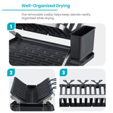 Home Zone Living Foldable Dish Drying Rack with Removable Utensil Caddy and Drip Tray