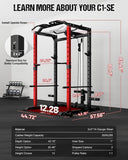 Goimu C1-V4 Power Cage, 2000LBS Squat Rack with LAT Pulldown, Multi-Function Weight Cage Strength Training Machine, Workout Cage with More Attachments (C1-SE RD)