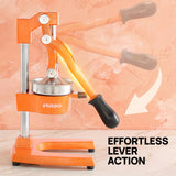 ARINOO Kitchen Cast Iron Citrus Juicer,Manual Hand Press Orange Juicer,Heavy Duty Countertop Squeezer for Lemon,Orange, Easy to Use & Clean（Orange)