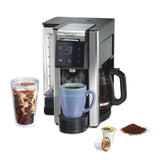 Hamilton Beach FlexBrew Advanced 5-in-1 Programmable 12 Cup Drip and Single Serve Hot & Iced Coffee Maker with Movable 60 oz. Water Reservoir, Use Pod Packs and Grounds, Fast Brewing, Black (49924)