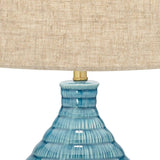 360 Lighting Kayley 24" High Small Mid Century Modern Coastal Table Lamps Set of 2 Blue Ceramic Linen Shade Living Room Bedroom Bedside Nightstand House Office Home Reading Kitchen Entryway Console