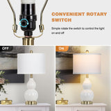 Rinweey Double Gourd Ceramic Table Lamps Set of 2, Modern White Bedside Lamps for Night Stand, Contemporary Nightstand Lamps for Bedroom Living Room (Bulb Included)