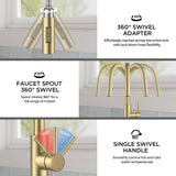 FORIOUS Gold Kitchen Faucet with Pull Down Sprayer, Classic Single Hole Kitchen Sink Faucet with Deck Plate, Single Handle, High Arc Stainless Steel, Fit for RV Bar Farmhouse Laundry Outdoor