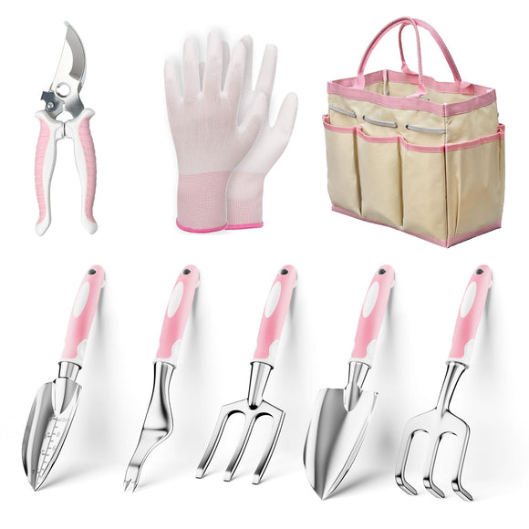 Garden Tools, 8 Piece Gardening Tools with Bag, Heavy Duty Stainless Steel Garden Tools Set
