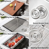 VOKIM 33 Inch Drop In Kitchen Sink Workstation - 33 x 22 Inch Drop In Sinks 16 Gage Stainless Steel Topmount Sinks Single Bowl 10'' Deep Handmade Above the Counter sink with Cutting Board& Strainer