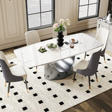 POVISON 63" Modern Dining Table for 4, Glossy White Dining Room Table, Sintered Stone Tabletop with Gray Carbon Steel Pedestal, 63 inch Rectangle Dining Table (Table Only)