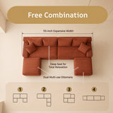 115" Boneless Couch for Living Room, U-Shaped Sectional Cloud Sofa-Orange