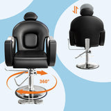 Barber Salon Chair, Reclining Salon Chair with Heavy Duty Hydraulic Pump, 360° Swivel and Height Adjustable, 330 LBS Capacity Spa Beauty Equipment Hairdresser Armchair for Barbershop- Black & Silver