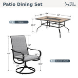 PHI VILLA 7 Pcs Patio Dining Set, Swivel Chairs & Wood-Look Table, Grey