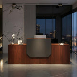 JFazzruit Large Reception Desk, 78.7" / 63" Wide Front Desk with Counter for Office Clothing Store Company Lobby Coffee Shop Long Receptionist Desk Modern Black (Walnut, 78.7''L x 23.6''W x 28.5''H)