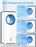 CENSTECH Windowless Portable Air Conditioners, 27" Bladeless Evaporative Air Cooler w/Dual Tanks for 24H Cooling, 4 Modes & 3 Speeds, 25FT Remote&Timer, 360° Swing Swamp Cooler Air Conditioner Indoor