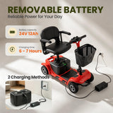 Mobility Scooter for Adults, Senior, 4 Wheels Electric Powered Chargeable Device for Travel, Lightweight and Portable, with LED Headlights and Basket, Charger Included, Red/Blue (RED red)