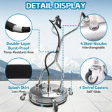 FIDISP 16.5" Pressure Washer Surface Cleaner, Heavy-Duty Stainless Steel, Dual Handle, 4500 PSI Max, 1/4" & 3/8" Quick Connect, 21-Piece Power Washer Attachment for Driveway, Concrete, Sidewalk, Floor