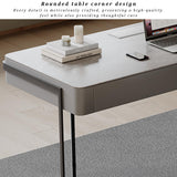 Modern Slate Office Desk with 2 PU Leather Drawers, Compact Computer Writing Table for Home Office & Small Spaces, Spacious Workstation (47" Brown)