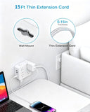15 Ft Long Extension Cord with Ultra-Thin Flat Plug, 8 Widely Spaced Outlets & 4 USB Ports (2 USB C), 1080J Surge Protected Power Strip for Home Office, College Dorm Room Essentials, Wall Mount