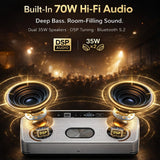4K Smart Projector, 2400 ANSI, AI MEMC, WiFi 6, AI-PQ Auto Focus & Keystone, HDMI 2.1, 70W Dolby Audio, Home Theater Karaoke Projector with Dual Mics, Low Noise for Gaming, Party & Outdoor Camping