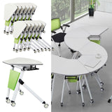 Office Conference Table, Modern Folding Splicing Flip Top Mobile Silent Sector Shape for Meeting Room Office Training, Green White, (12Pcs)