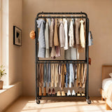 ZHKINGGS Clothes Racks for Hanging Clothes, Rolling Clothing Rack with Pants Rack, Side Hooks & Shoe Shelf, Portable Garment Rack for Bedroom, Laundry Room, Clothing Store, Closet, Black