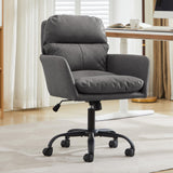 Faux Leather Home Office Desk Chair, Adjustable Swivel Computer Chair with Wheels and Arms, Comfy Upholstered Ergonomic Task Chair,Vanity Chair,Gray