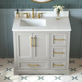 DELUXE LIVING 36 Inch Bathroom Vanity with Sink Combo, Solid Wood Frame with Mable Top & Backsplash, Fully-Assembled with Soft-Closing Doors & 4 Drawers, Greige