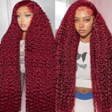 KRKRYQ 40 Inch 99J Burgundy Lace Front Wigs Human Hair Red Burgundy Wig 200% Density 13x6 Deep Wave Lace Front Wigs Human Hair Pre Plucked Glueless Curly Human Hair Wigs for Women