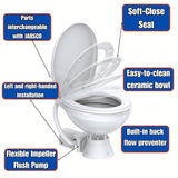 SEAFLO 12V Electric Flush Marine Toilet – Large Size Marine Head – Corrosion Resistant Construction – Built-In Backflow Preventer – Stainless Steel Shaft – Permanent Magnet Motor - 4 Year Warranty!