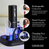 Cork & Vine Rechargeable 7-Piece Electric Wine Opener Set – Automatic Corkscrew with Charging Base, Wine Aerator Pourer, Foil Cutter & Vacuum Wine Stoppers – Wine Accessories Gift Set