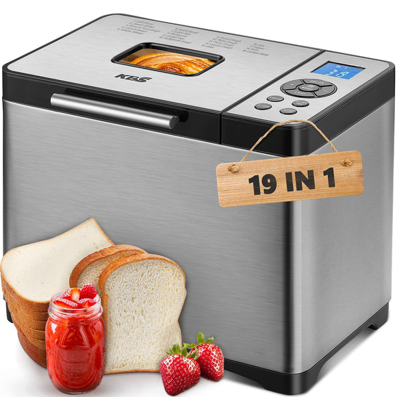 2LB Bread Maker, 19-in-1 Automatic Bread Machine Stainless Steel with Ceramic Pan KBS