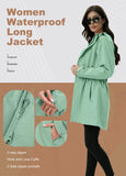 ATLASLAVA Rain Jacket Women Waterproof Long Raincoat Hood Lightweight Windbreaker Outdoor Coat LIGHT GREEN L
