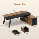 Executive Desk with File Cabinet, Large Office Desk with Drawers and Shelves, L Shaped Computer Desk with Power Outlets
