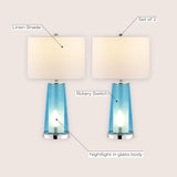 26" Modern Minimalist Glass/Iron Nightlight LED Table Lamp, Chrome/Clear Blue (Set of 2), for Living Room, Bedroom, Dining Room JONATHAN Y