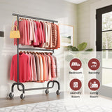 LZNIOZ Heavy Duty Clothes Rack, 78.35" Rolling Clothing Rack for Hanging Clothes with Lockable Wheels, 6-Level Adjustable Double Rod Garment Rack for Bedroom, Laundry, Clothing Store, Black