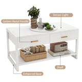 Edospaen Coffee Table with Sensor Light - Modern Storage Coffee Table with Drawers and Shelf for Living Room, Office, Outdoor