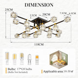 OKES Crystal Sputnik Ceiling Light Fixture，Modern Luxury Black and Gold Chandeliers with 17-Light，Semi Flush Mount Ceiling Light Fixture for Dining Room,Living Room,Kitchen Island,Bedroom.