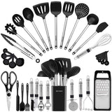 Kitchen Utensil Set-Silicone Cooking Utensils-33 Kitchen Gadgets & Spoons for Nonstick Cookware-Silicone and Stainless Steel Spatula Se BESTZMWK