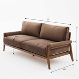 Merax Mid-Century Modern Velvet Sofa Couch, Spacious 74" 3-Seater Upholstered Sofa for Living Room Apartment Office, Solid Wood Frame & Comfortable Cushions, Dark Brown