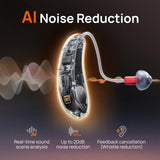 Yeasound RIC800 Hearing Aids, AI Powered Noise Reduction and Speech Enhancement Hearing aids with Bluetooth Calls & Music Enabled, Comfortable & Invisible, 124 Hours Long-Lasting and IPX8 Waterproof