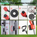 Cordless 2-in-1 Tiller & Weed Whacker Combo, 800W Brushless Motor, 12"x9" Rototiller, 8" Trimmer, 2x21v 6.0Ah Battery, Electric Weed Eater & Garden Tiller, Perfect for Lawn Care & Gardening Tools