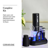 Cork & Vine Rechargeable 7-Piece Electric Wine Opener Set – Automatic Corkscrew with Charging Base, Wine Aerator Pourer, Foil Cutter & Vacuum Wine Stoppers – Wine Accessories Gift Set